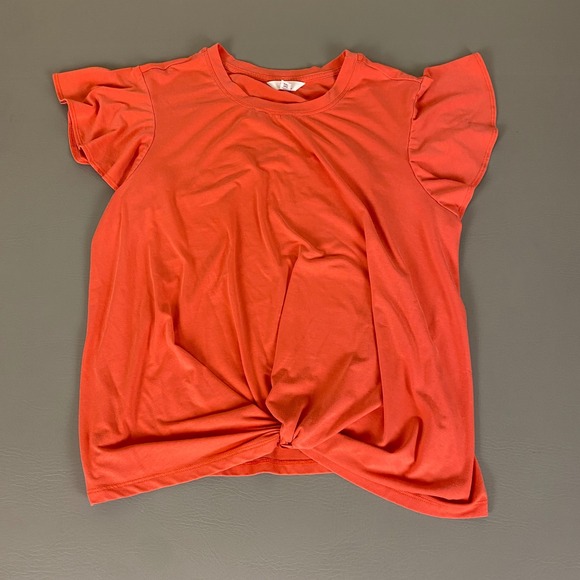 Time and Tru T-Shirt Top Women's XXL (20) Coral Twist Front Flutter Sleeve - Picture 1 of 11